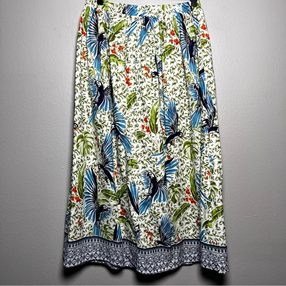 Alex Marie Women Linen Skirt Small Green Blue Tropical Paradise Resort Art - Picture 5 of 8